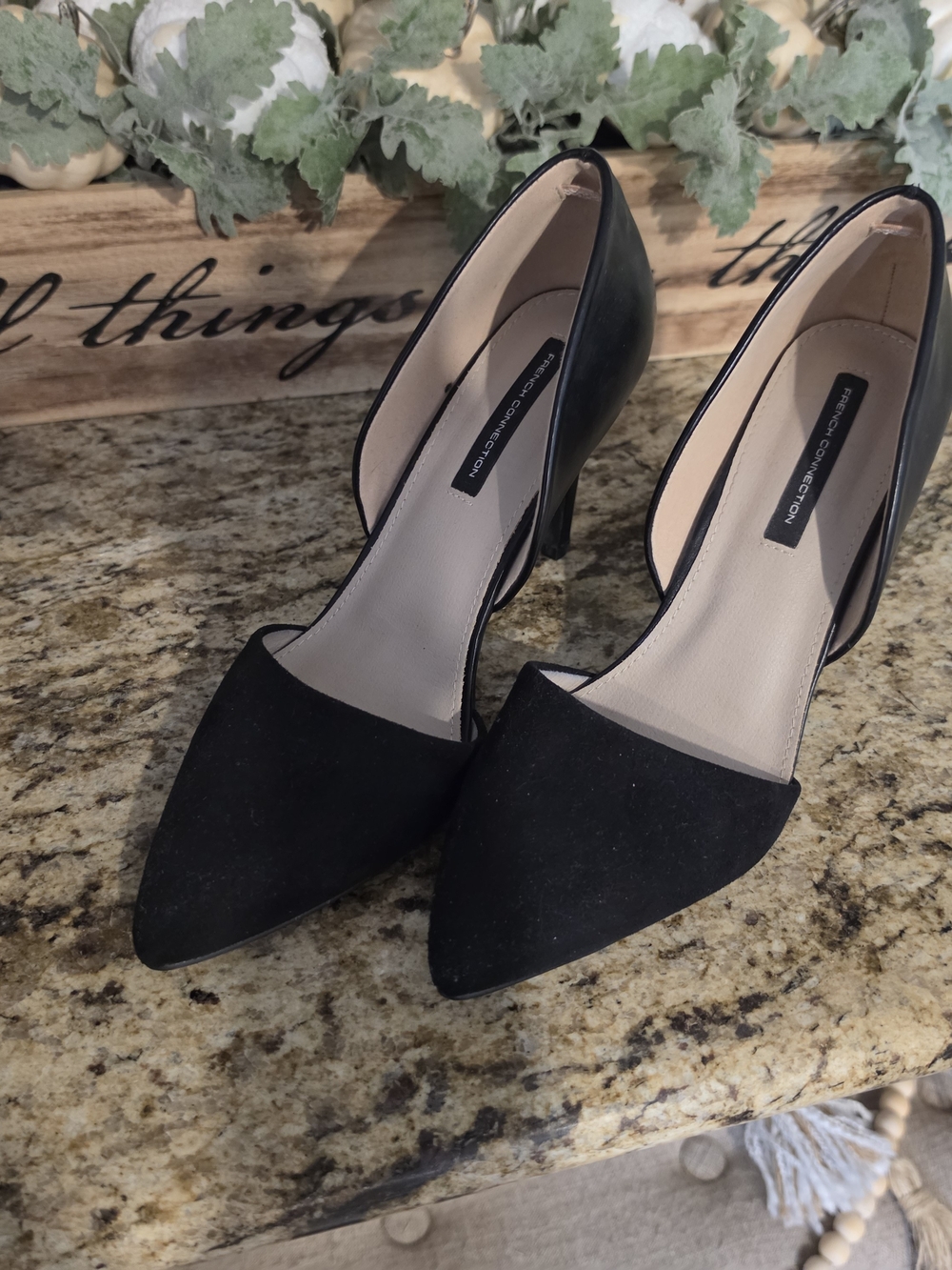 French Connection Women’s Black Pointed-Toe Pumps